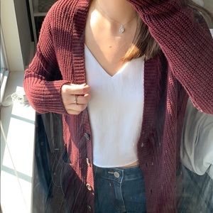 [S] Burgundy Knitted Cardigan
